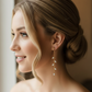 14K Gold Olive Leaf Crystal Drop Earrings - full side profile showing complete earring length