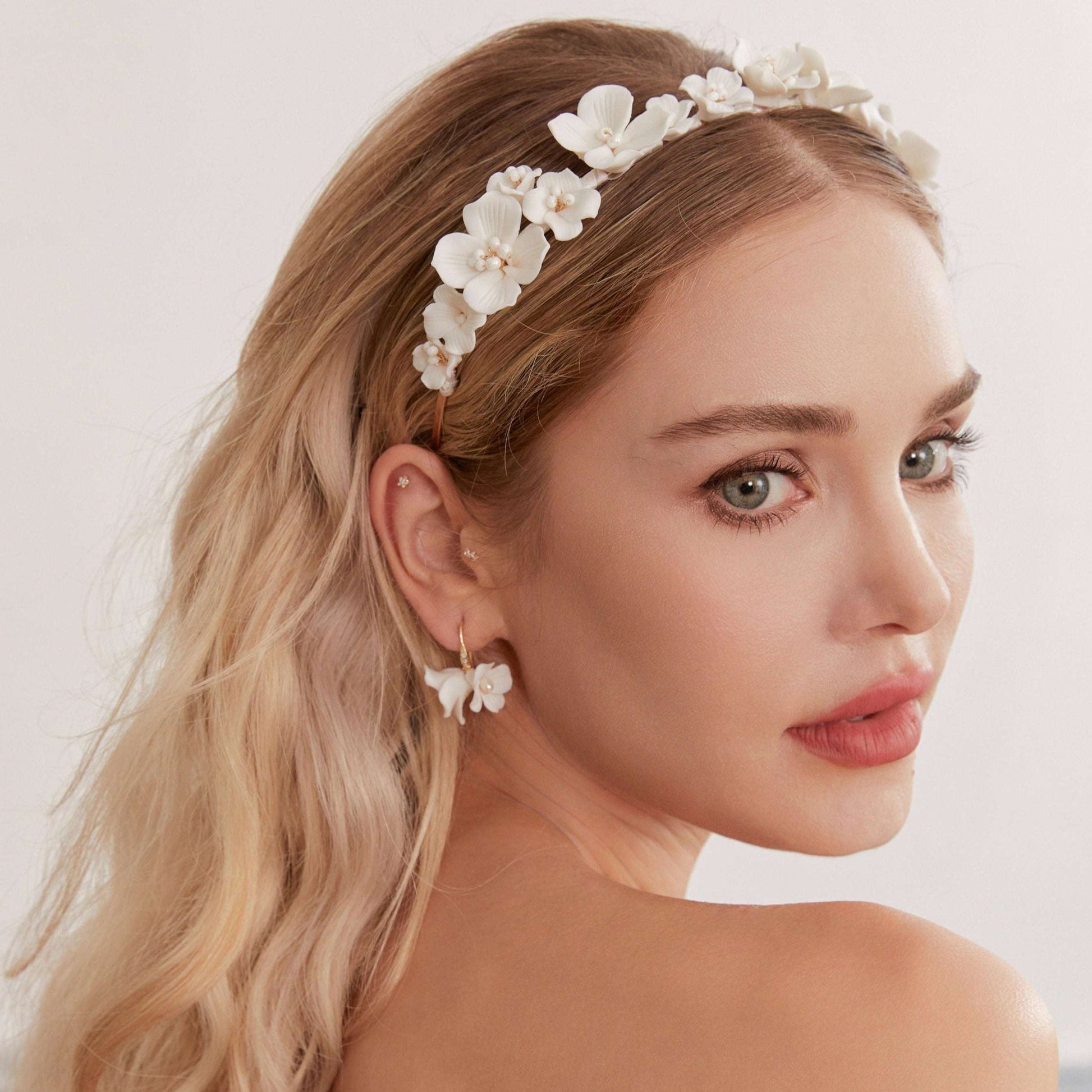 White Delicate Porcelain Floral Bridal Headband