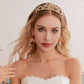 Victoria | Gold Crystal Bridal Crown Tiara - Handcrafted with attention to detail, this unique crown features delicate gold metal leaves intricately arranged alongside an array of dazzling rhinestone flowers in various sizes. The combination of gold and crystals creates a vintage-inspired woodland feel. 