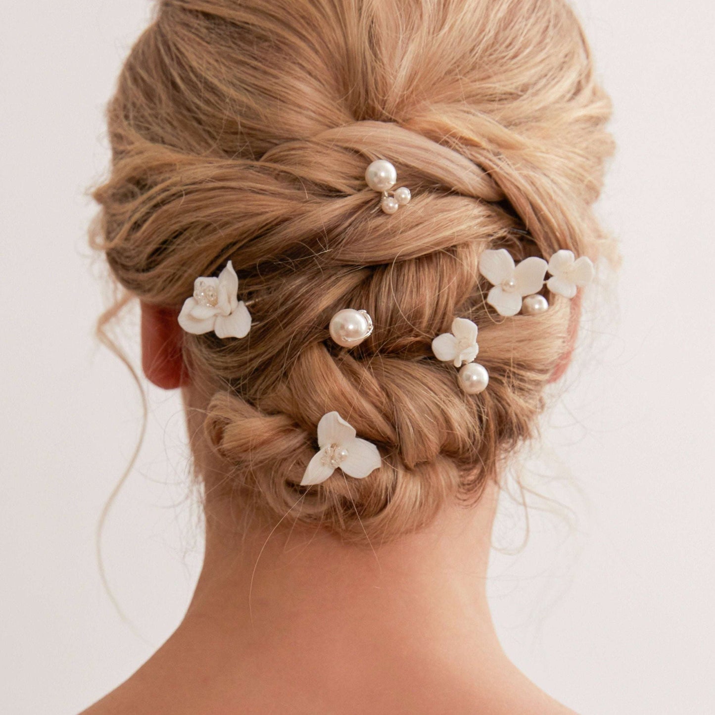 Set of 6 Delicate Pearl and Porcelain Floral Bridal Hairpin