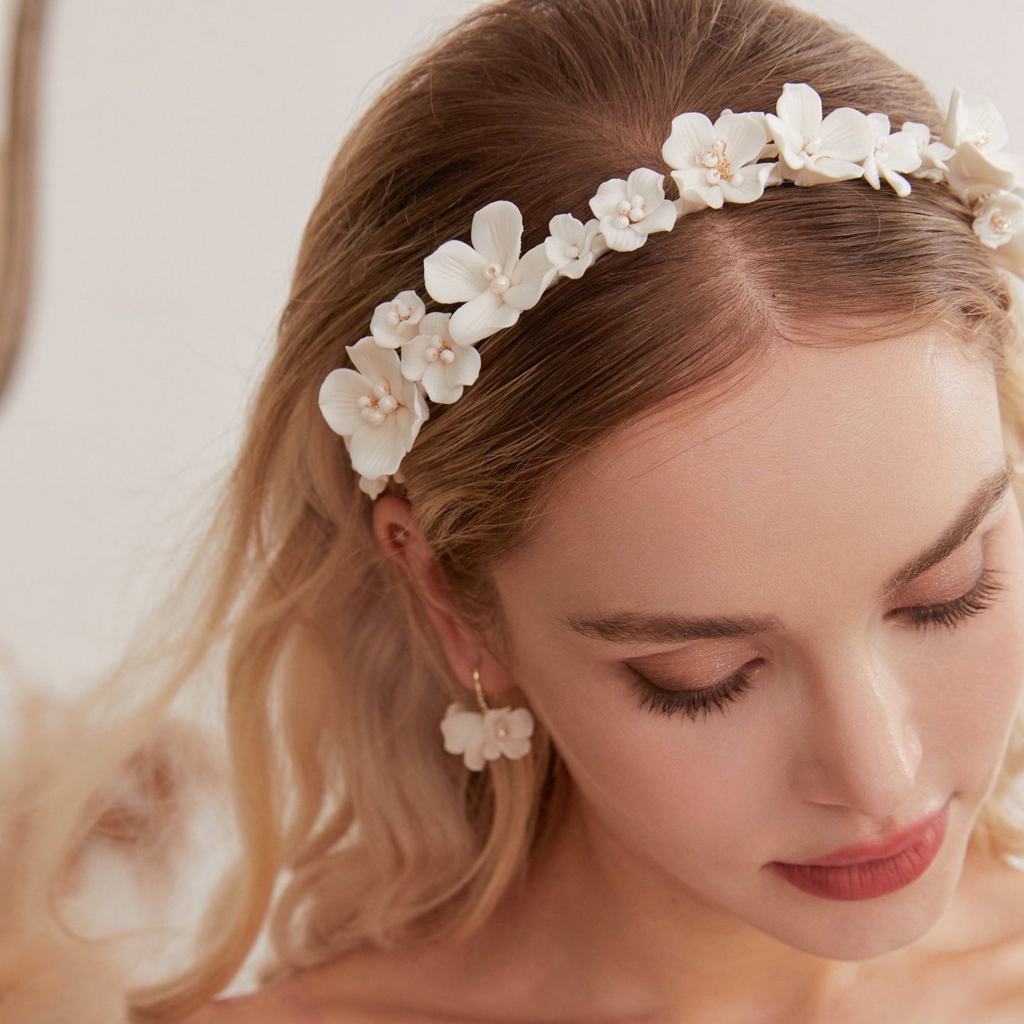 White Delicate Porcelain Floral Bridal Headband