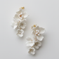 Handmade white ceramic flower drop earrings with bead details, 5-6cm length, bridal wedding jewellery