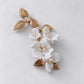 White Ceramic Flower & Gold Leaf Bridal Hair Clip