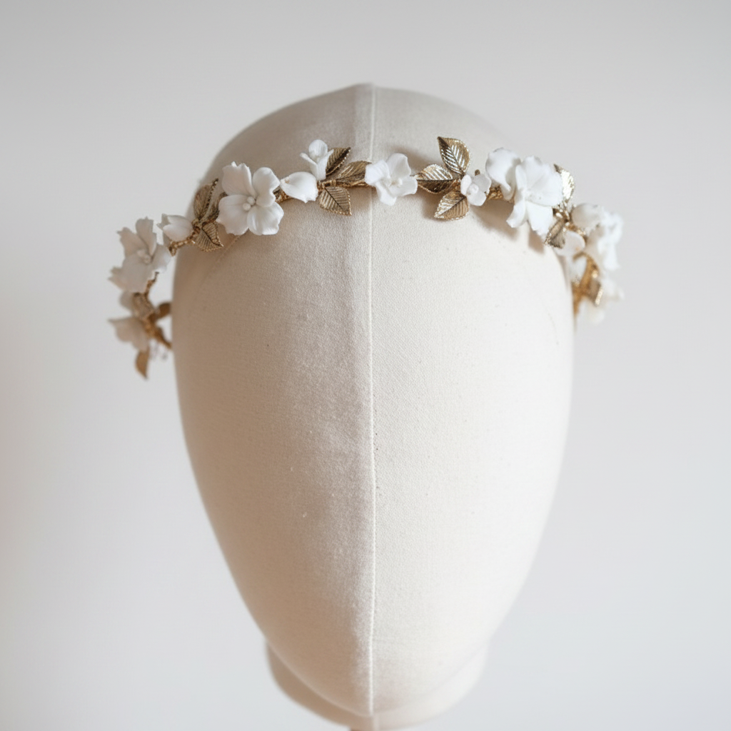 Delicate porcelain blooms handcrafted bridal headpiece