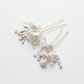 Set of two handmade white porcelain flower bridal hair pins with pearl accents, decorative gold pins