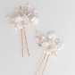 White porcelain flower bridal jewellery set with pearl beads in gold-tone finish