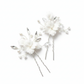 White porcelain flower bridal jewellery set with pearl beads in silver-tone finish