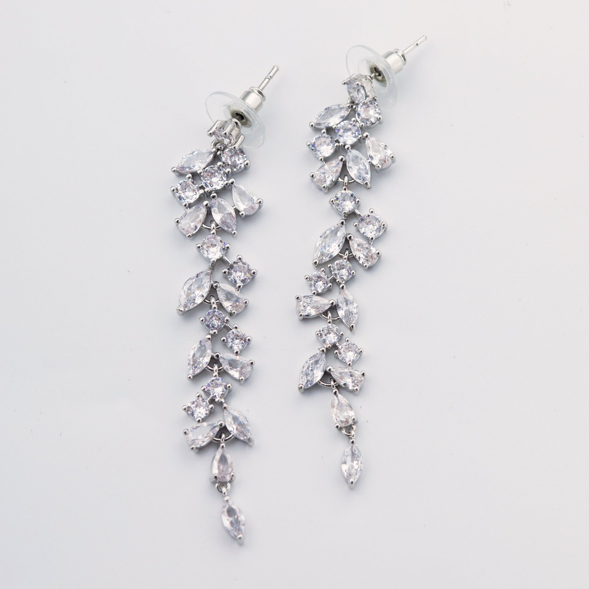 Long Dainty Crystal Bridal Earrings.