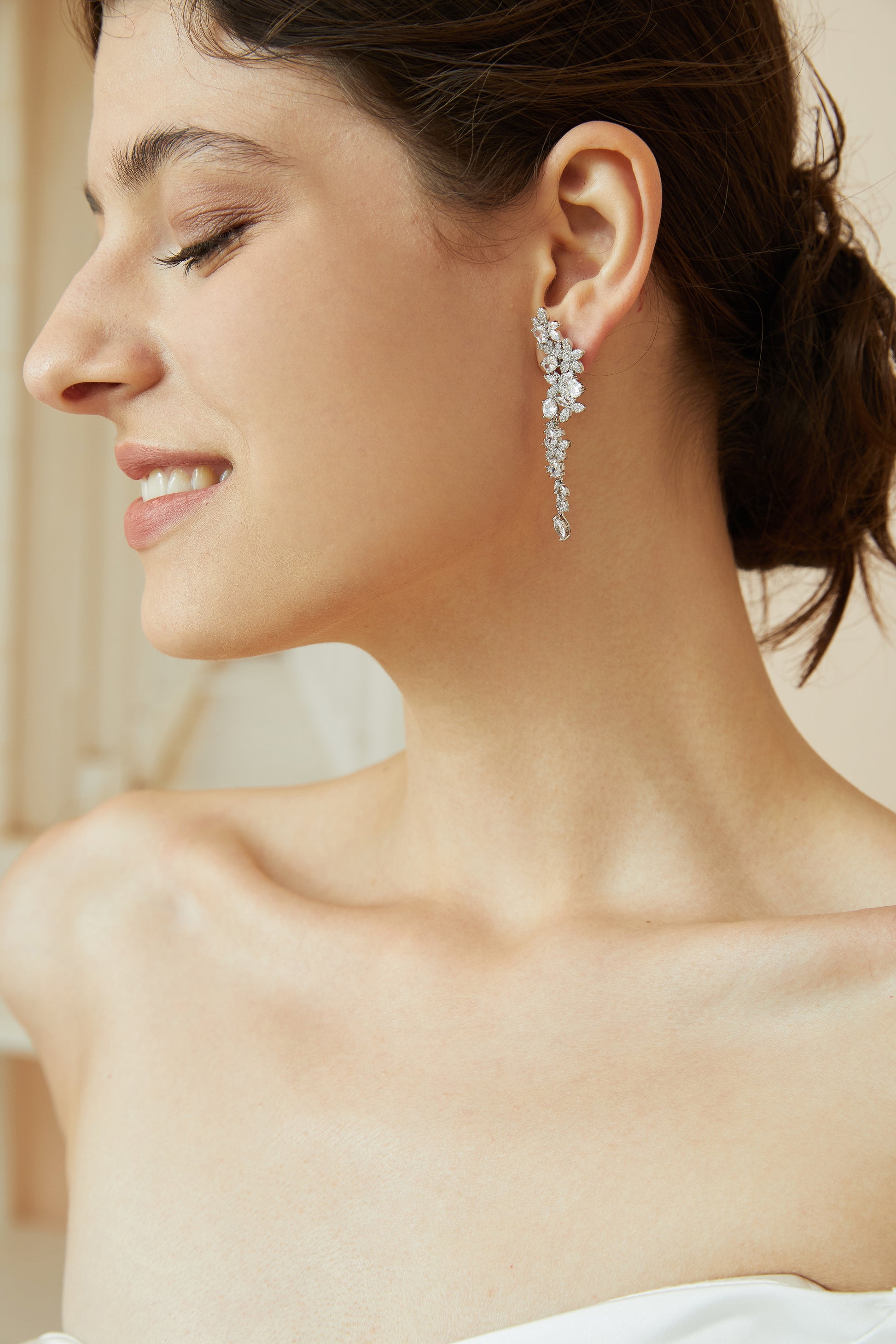 Long Crystal Bridal Earrings.