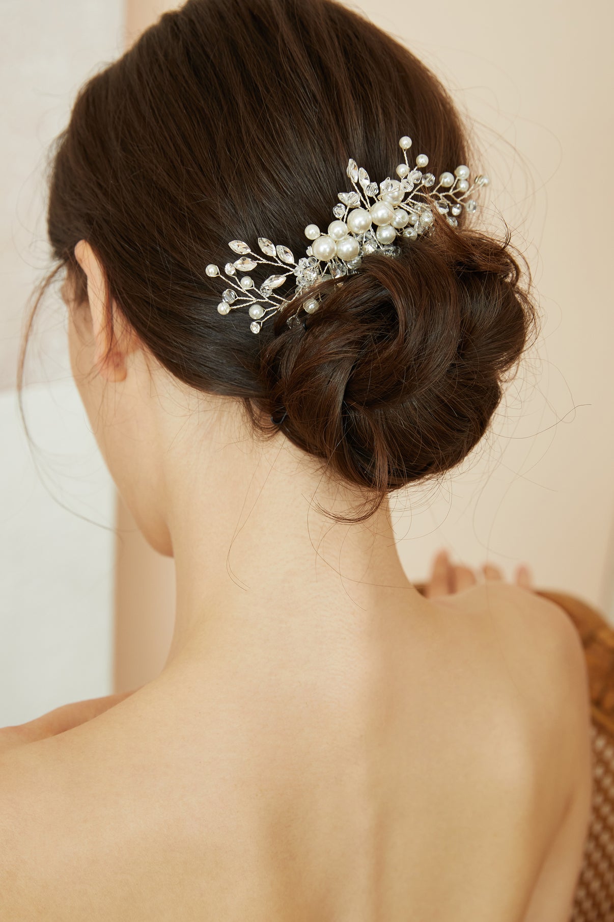 Silver Rhinestone Pearl Bridal Hair Comb Wedding Headpiece - Bridella BHP856-S main image 1
