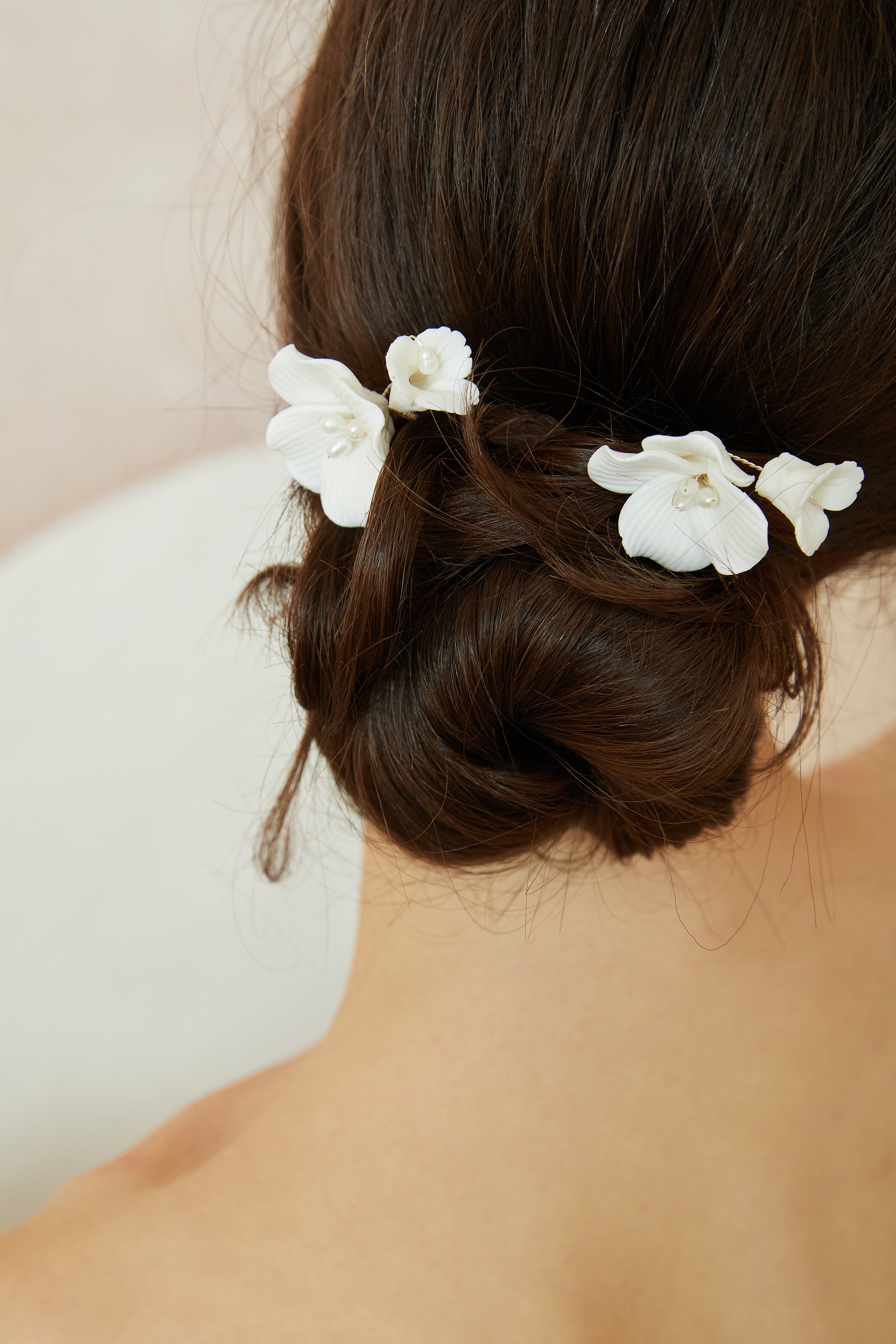 White Porcelain Flower Wedding Hair Pins