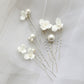 Set of 6 Delicate Pearl and Porcelain Floral Bridal Hairpin