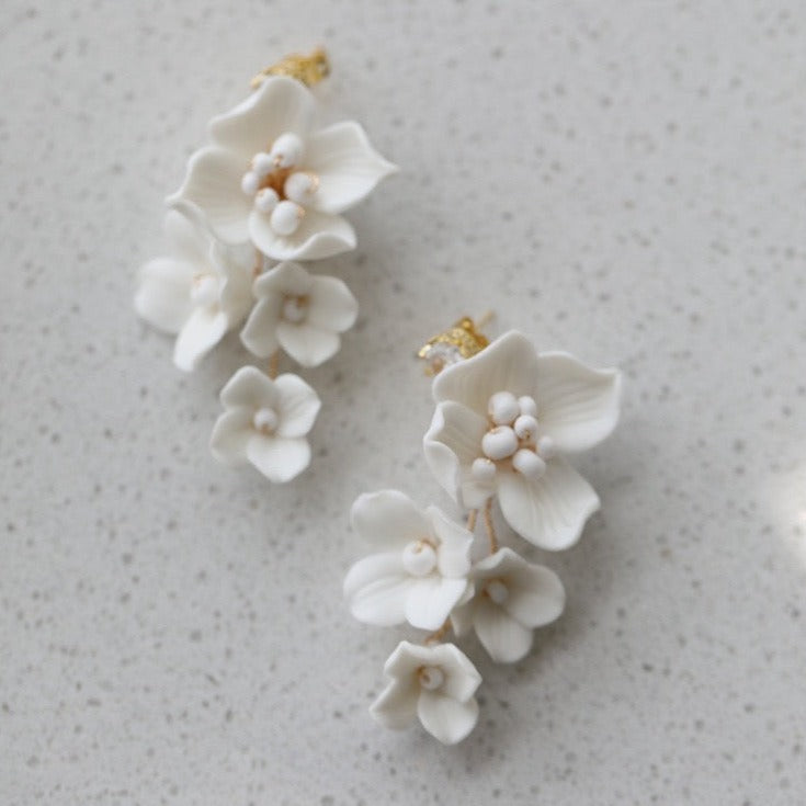 Set of 3  Delicate Pearl and Porcelain Floral Bridal Hairpin