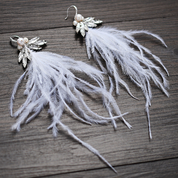 Bridal Handmade Feather Headband Headpiece with Earrings.