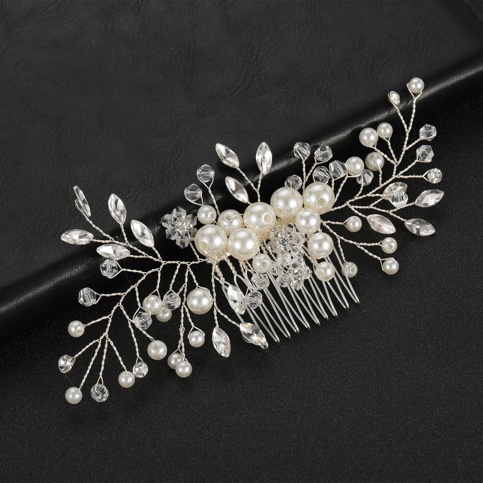 Silver Rhinestone Pearl Bridal Hair Comb Wedding Headpiece - Bridella BHP856-S main image 0