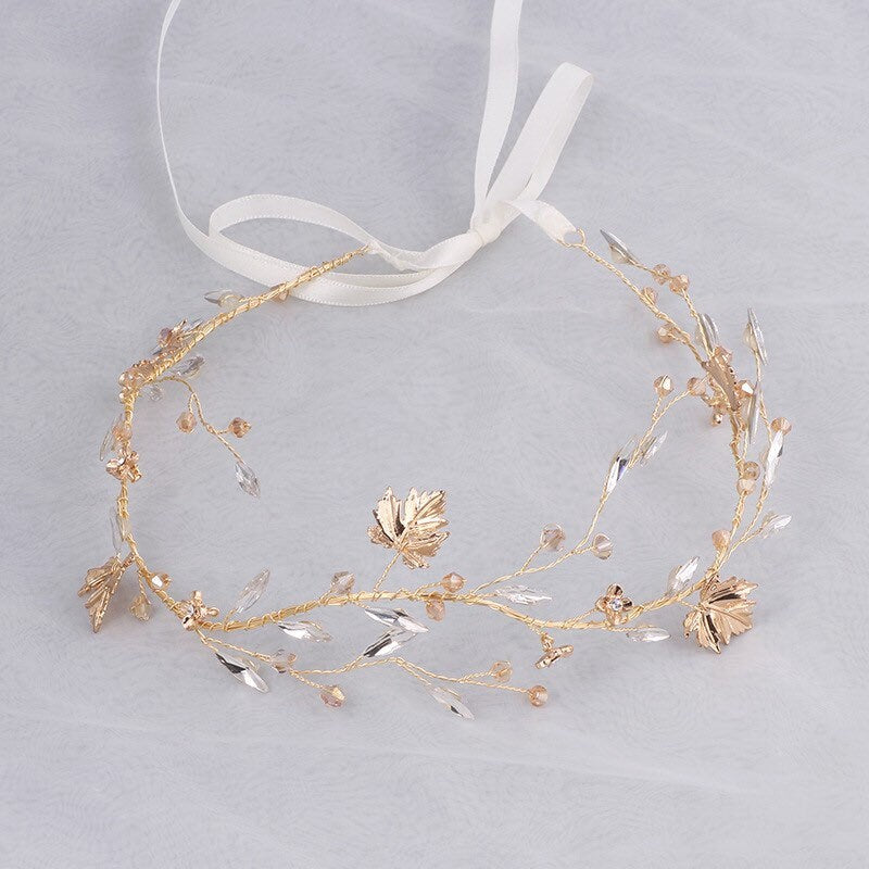 Handmade Gold Leaf Bridal Headband, Headpiece for Women, Wedding Bridal Bridesmaid Hair Accessories UK, Bridal Hair Vine, Hair Jewellery