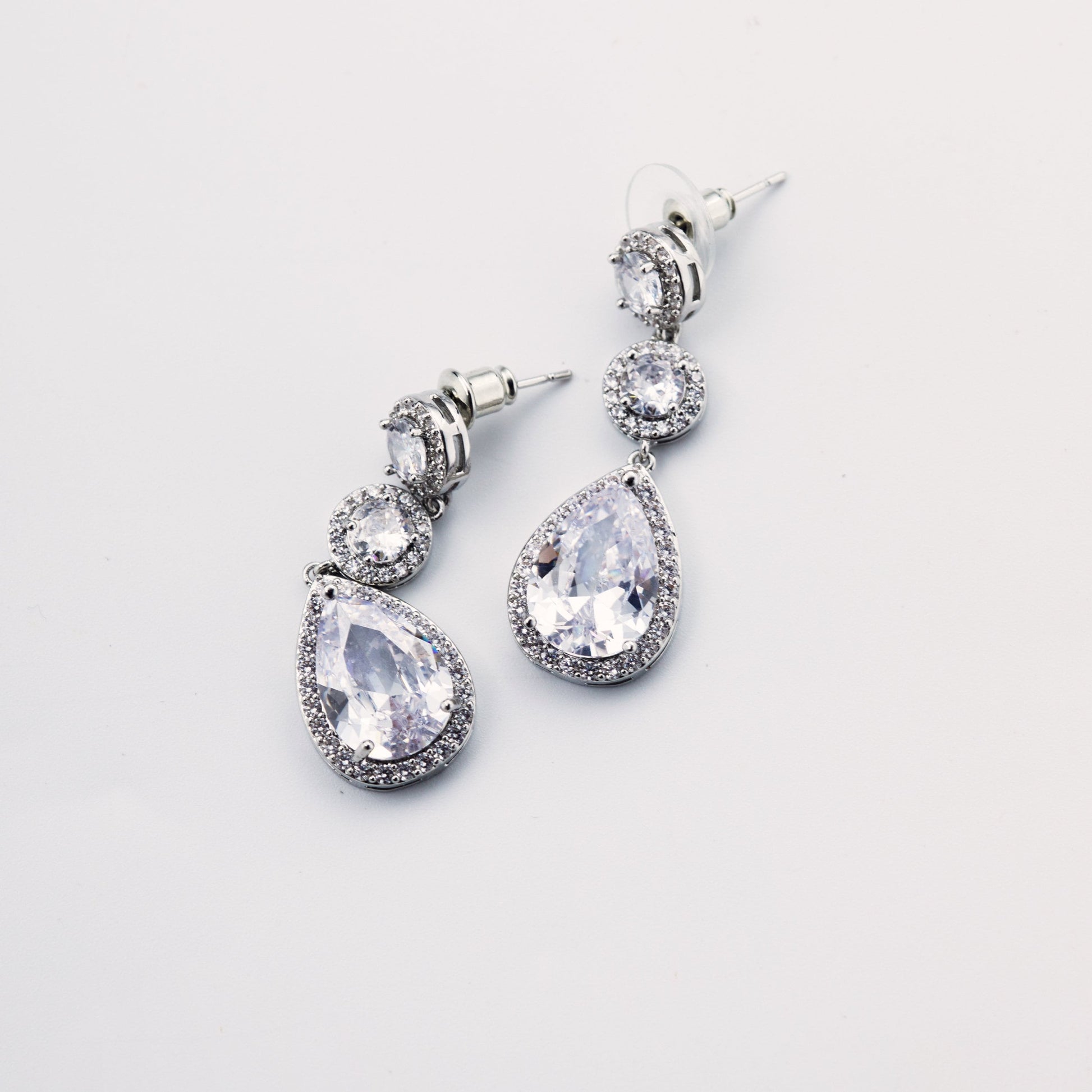 Silver Teardrop Crystal Bridal Earrings.