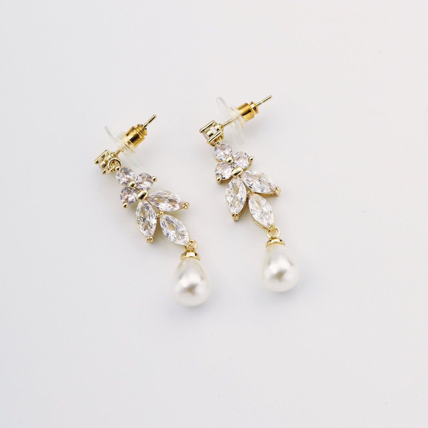 Cubic Zirconia Bridal Earrings with Pearl Drop.