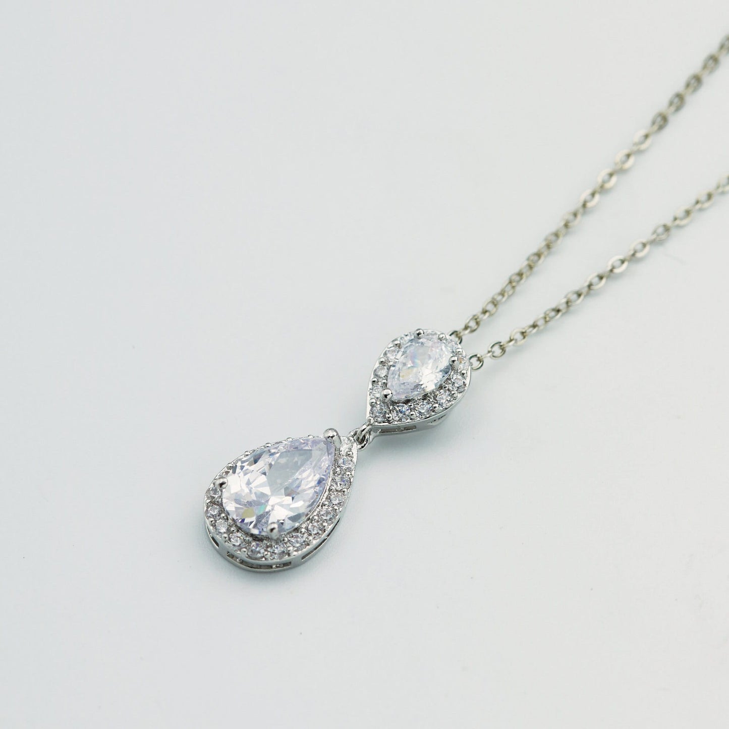 Silver Tear Drop Bridal Jewellery Set Wedding Earring Necklace Bracelet.