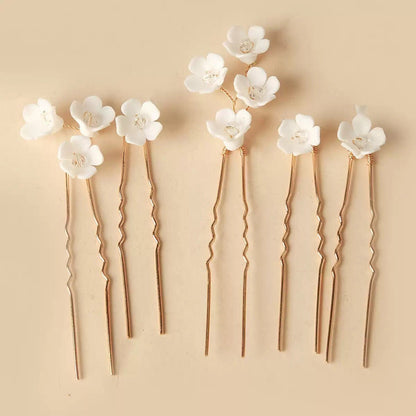 Weiße Porzellan-Blumen-Hochzeits-Haarnadeln