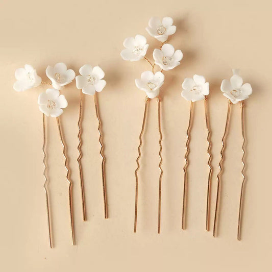 White Porcelain Flower Wedding Hair Pins