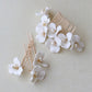 Porcelain Flowers and Pearl Wedding Hair Comb and Hairpins Set