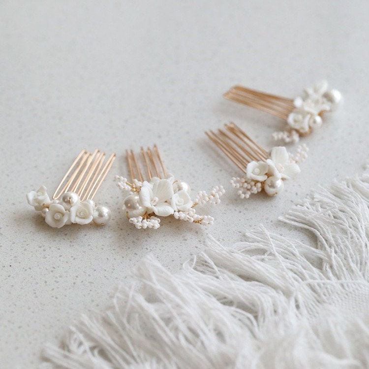 ANASTASIA丨Set of 4 Flower and Pearl Wedding Hair Combs