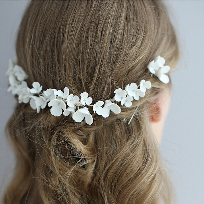 White Porcelain Floral Bridal Hair Comb and Hair Pins