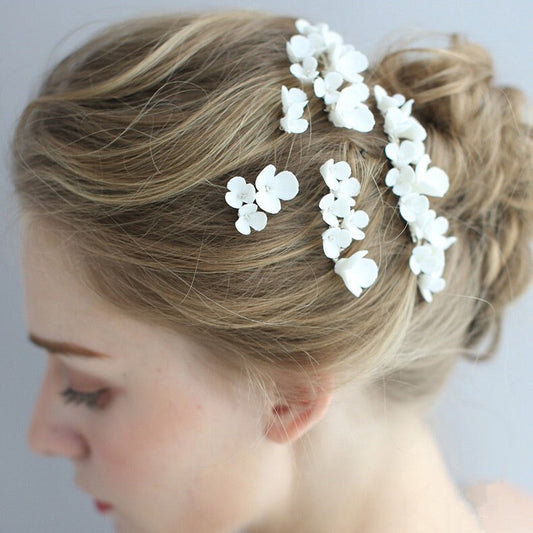 White Porcelain Floral Bridal Hair Comb and Hair Pins