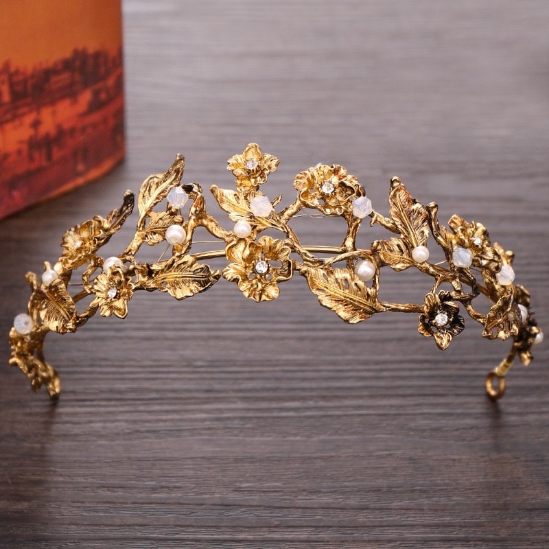 Gold Vintage Blumenperlen Hochzeitstiara