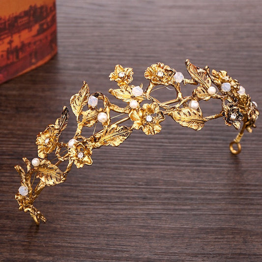 Gold Vintage Floral Pearl Wedding Tiara